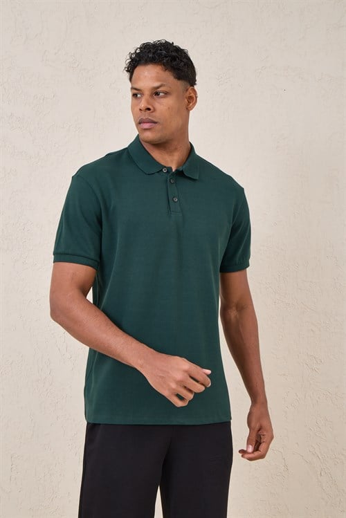 Wholesale Mens Dark Green Pique Fabric Polo Shirt