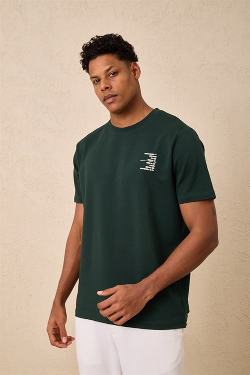 Wholesale Mens Dark Green Regular Fit Printed French Terry T-Shirt