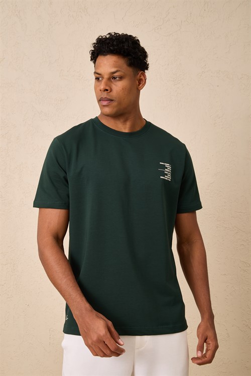 Wholesale Mens Dark Green Regular Fit Printed French Terry T-Shirt