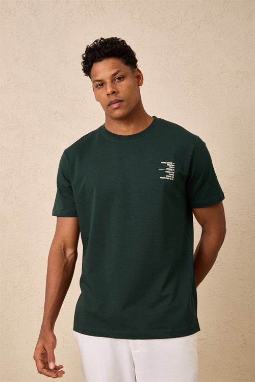 Wholesale Mens Dark Green Regular Fit Printed French Terry T-Shirt