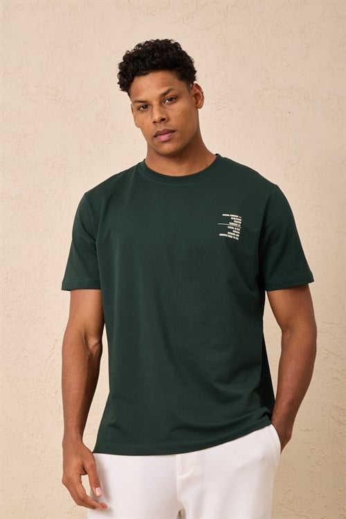Wholesale Mens Dark Green Regular Fit Printed French Terry T-Shirt