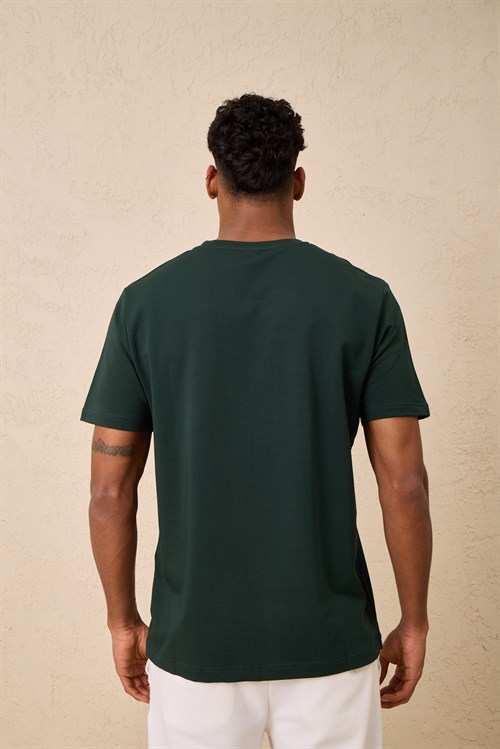 Wholesale Mens Dark Green Regular Fit Printed French Terry T-Shirt