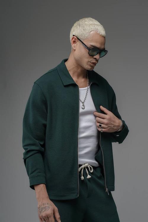 Wholesale Mens Dark Green Zip-Up Suit 