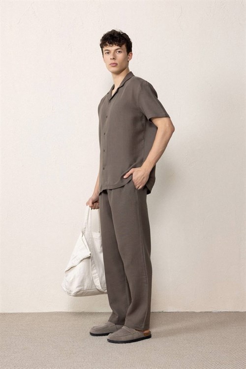 Wholesale Mens Dark Mink Muslin Resort Collar Shirt