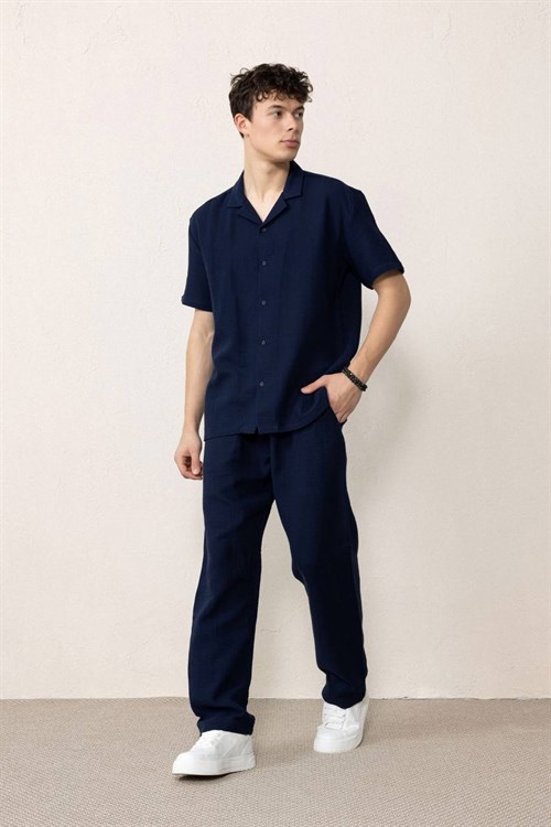 Wholesale Mens Dark Navy Muslin Resort Collar Shirt
