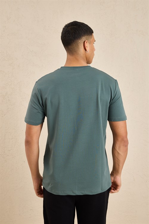 Wholesale Mens Dusty Teal Regular Fit Basic Crew-Neck T-Shirt