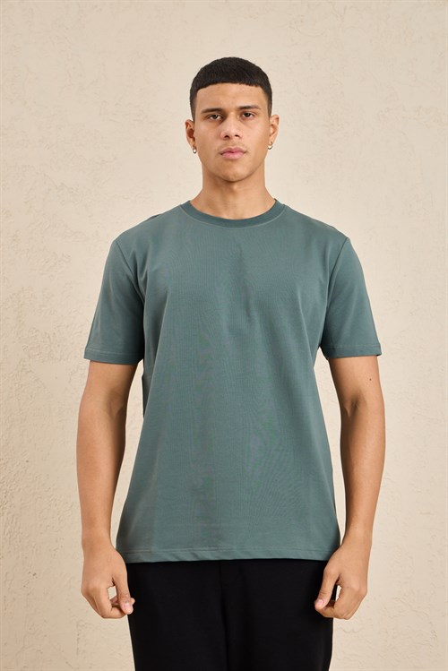 Wholesale Mens Dusty Teal Regular Fit Basic Crew-Neck T-Shirt