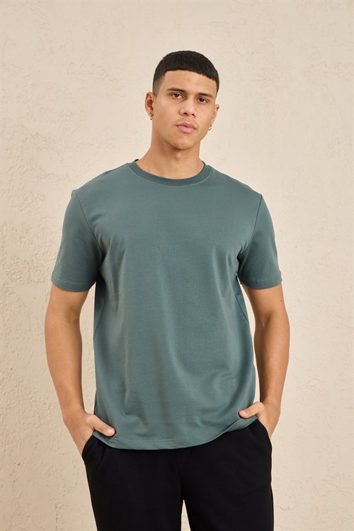 Wholesale Mens Dusty Teal Regular Fit Basic Crew-Neck T-Shirt