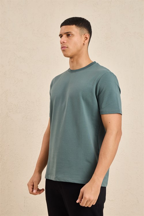 Wholesale Mens Dusty Teal Regular Fit Basic Crew-Neck T-Shirt
