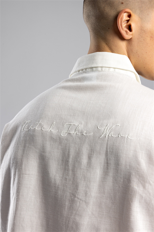 Wholesale Mens Ecru Embroidered Shirt