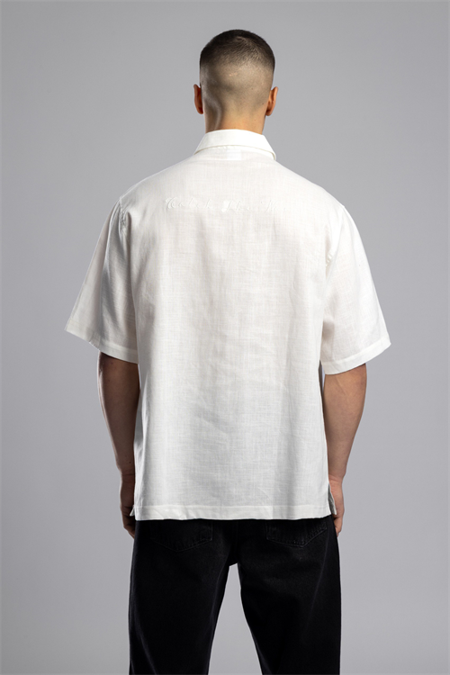 Wholesale Mens Ecru Embroidered Shirt