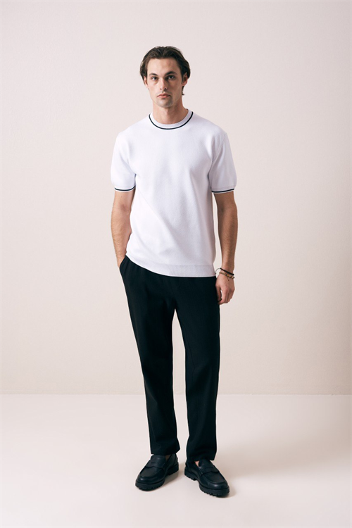 Wholesale Mens Ecru Knit Crew-Neck T-Shirt