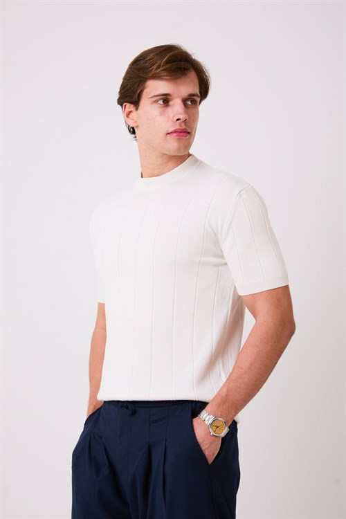 Wholesale Mens Ecru Knit Crew-Neck T-Shirt