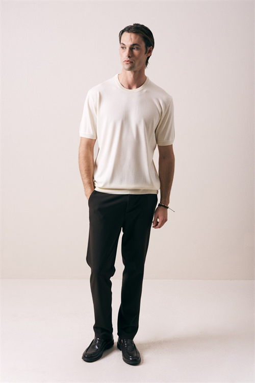 Wholesale Mens Ecru Knit Crew-Neck T-Shirt