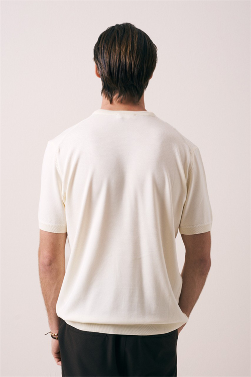 Wholesale Mens Ecru Knit Crew-Neck T-Shirt
