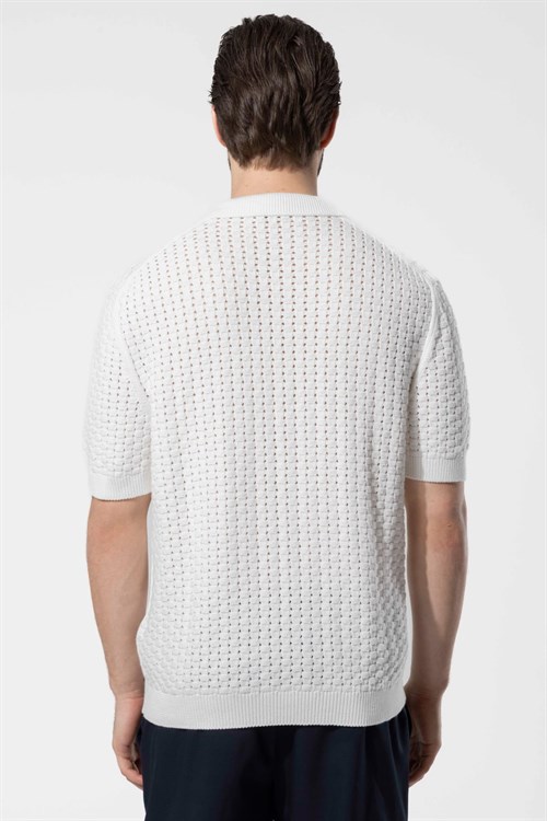Wholesale Mens Ecru Knit Polo Shirt