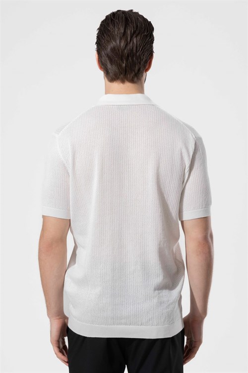 Wholesale Mens Ecru Knit Polo Shirt