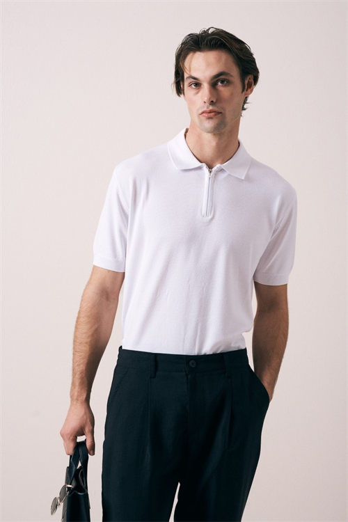 Wholesale Mens Ecru Knit Polo Shirt