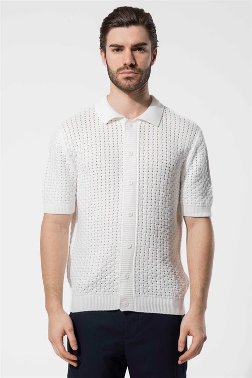 Wholesale Mens Ecru Knit Polo Shirt