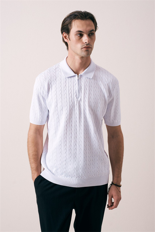 Wholesale Mens Ecru Knit Polo Shirt