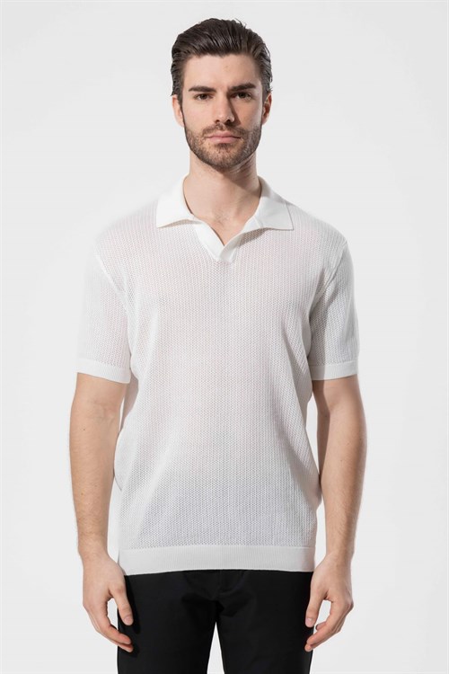 Wholesale Mens Ecru Knit Polo Shirt