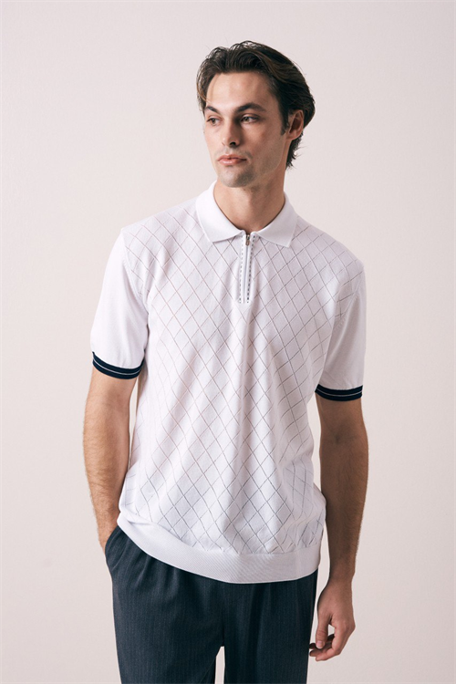 Wholesale Mens Ecru Knit Polo Shirt