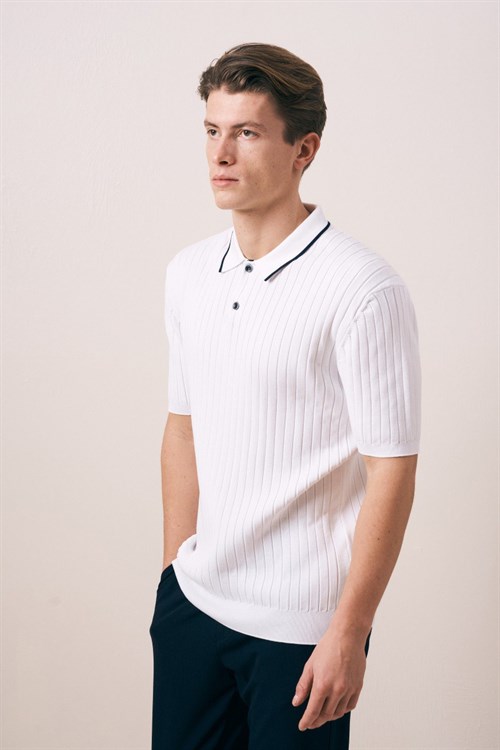 Wholesale Mens Ecru Knit Polo T-Shirt