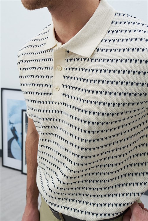 Wholesale Mens Ecru Knit Polo T-Shirt