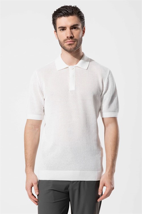 Wholesale Mens Ecru Knit Polo T-Shirt