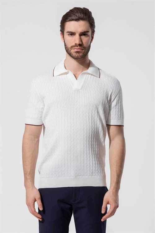 Wholesale Mens Ecru Knit Polo T-Shirt