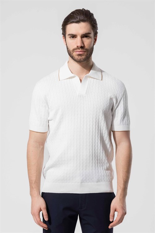 Wholesale Mens Ecru Knit Polo T-Shirt