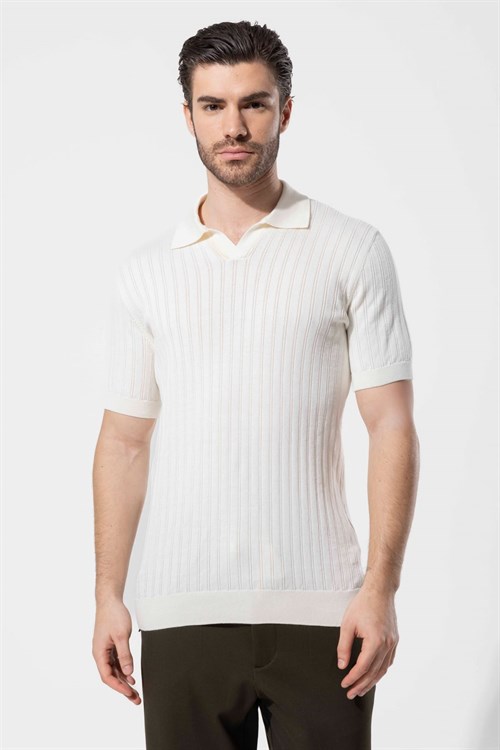 Wholesale Mens Ecru Knit Polo T-Shirt