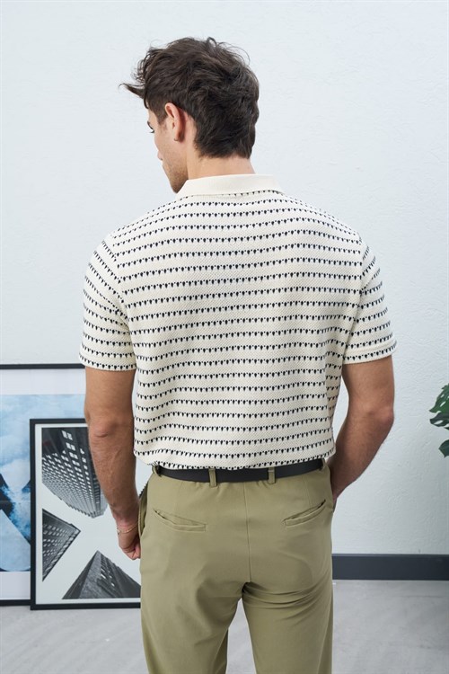 Wholesale Mens Ecru Knit Polo T-Shirt