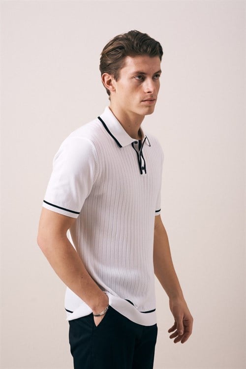 Wholesale Mens Ecru Knit Polo T-Shirt
