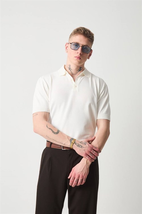 Wholesale Mens Ecru Knit Polo T-Shirt