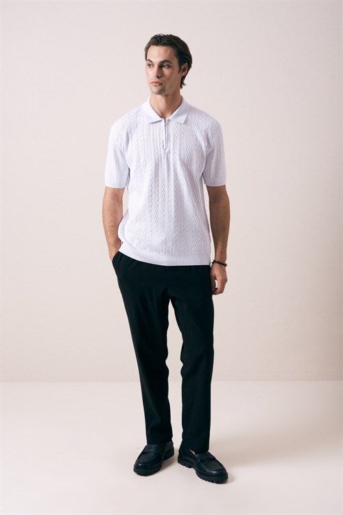 Wholesale Mens Ecru Knit Polo T-Shirt