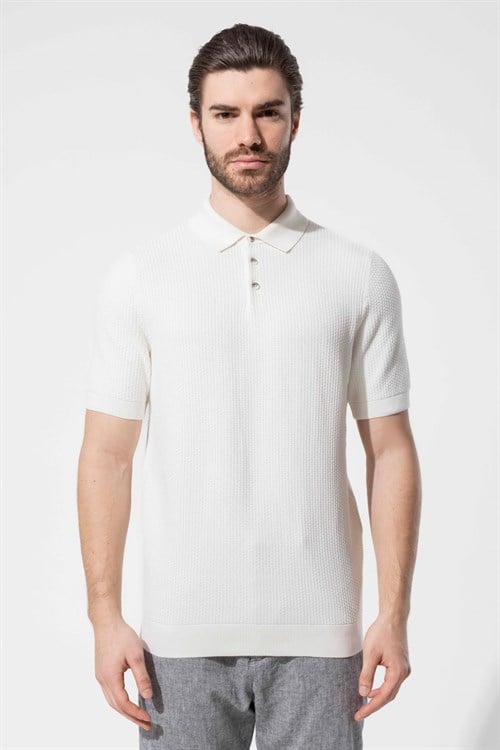 Wholesale Mens Ecru Knit Polo T-Shirt