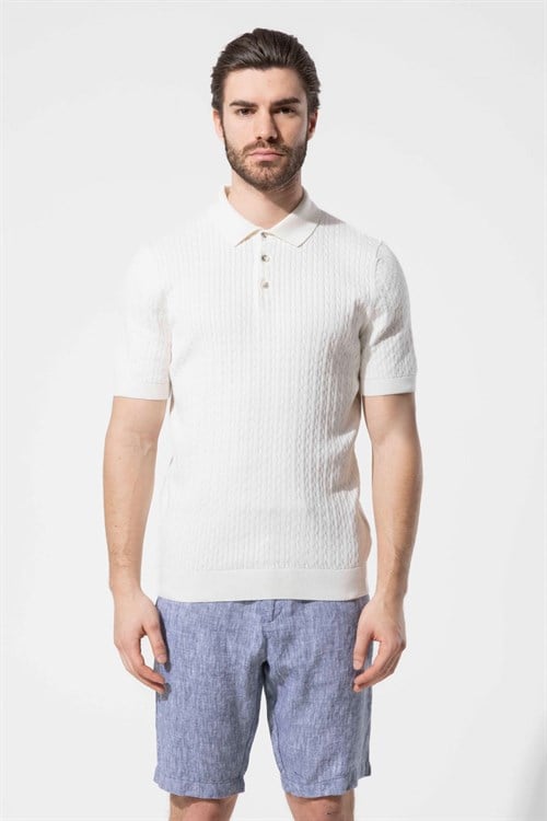 Wholesale Mens Ecru Knit Polo T-Shirt