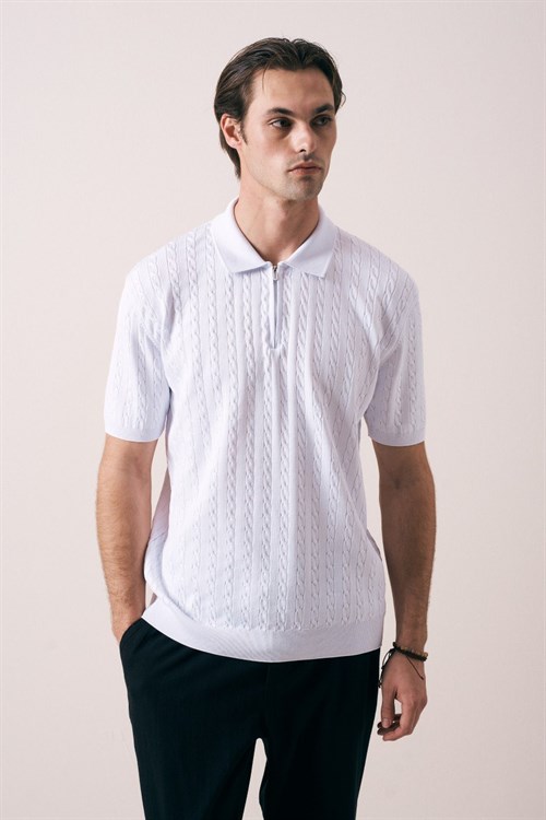 Wholesale Mens Ecru Knit Polo T-Shirt