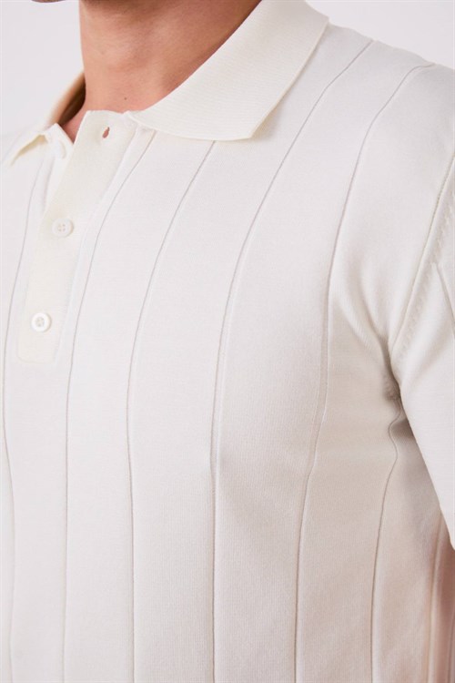 Wholesale Mens Ecru Knit Polo T-Shirt