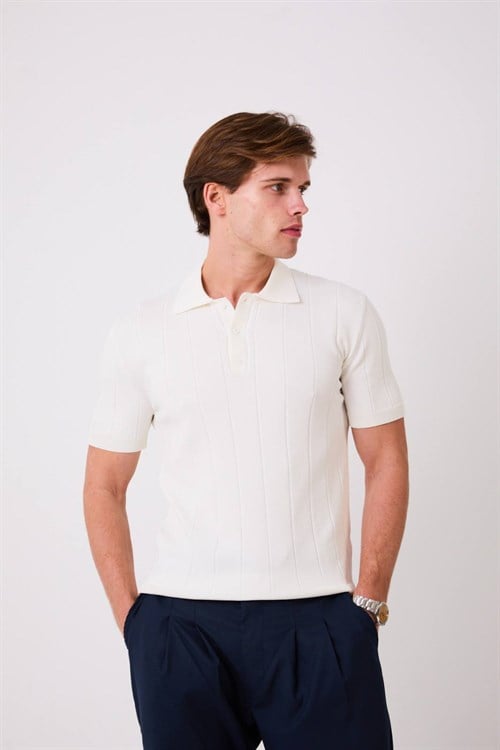 Wholesale Mens Ecru Knit Polo T-Shirt