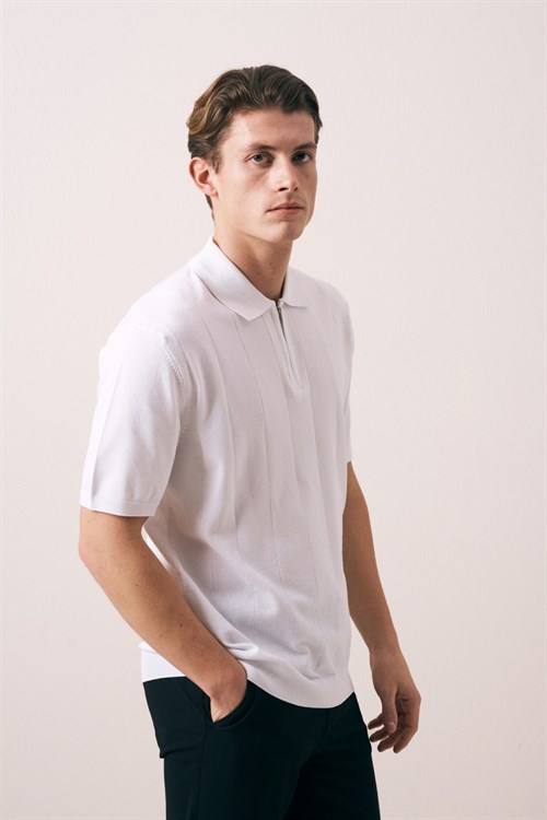 Wholesale Mens Ecru Knit Polo T-Shirt