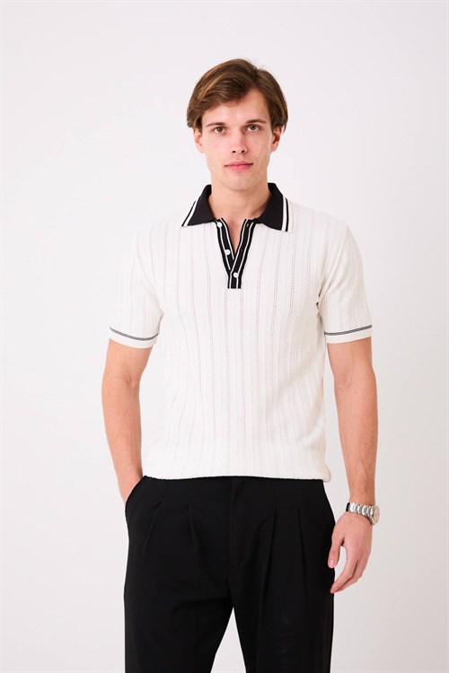 Wholesale Mens Ecru Knit Polo T-Shirt