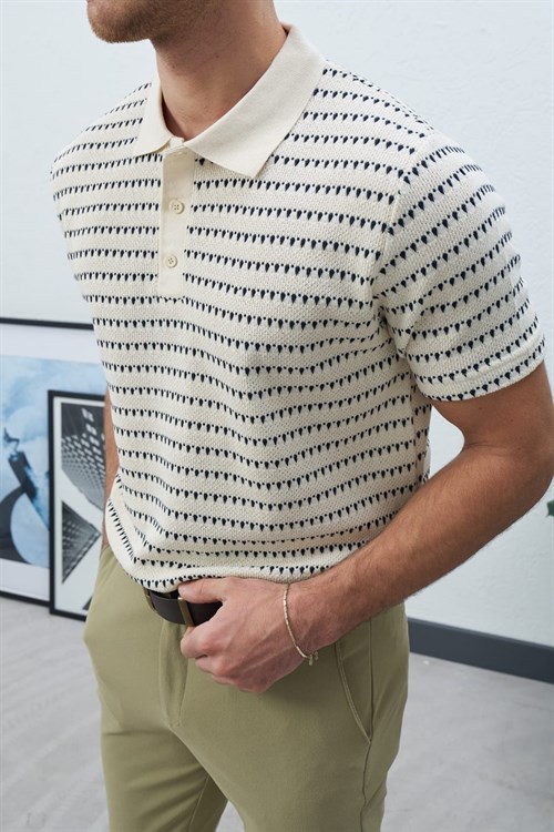 Wholesale Mens Ecru Knit Polo T-Shirt