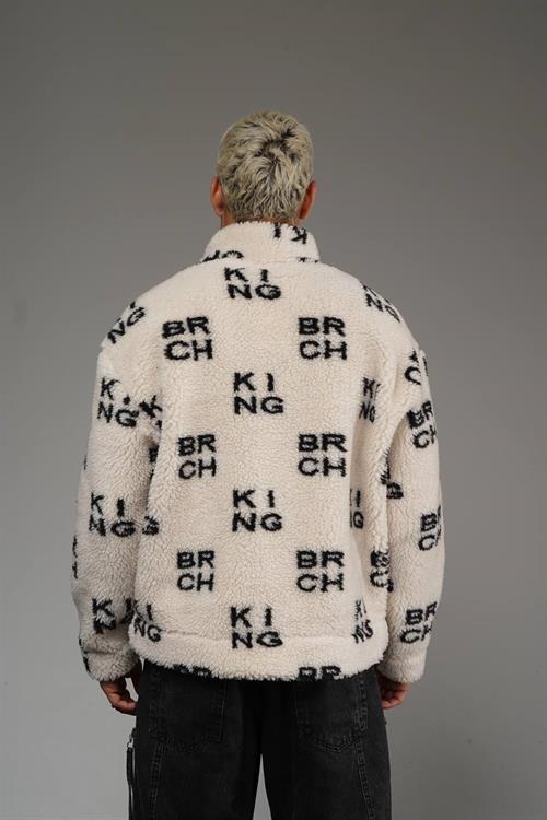 Wholesale Mens Ecru Oversized Plush Zip-Up Jacket