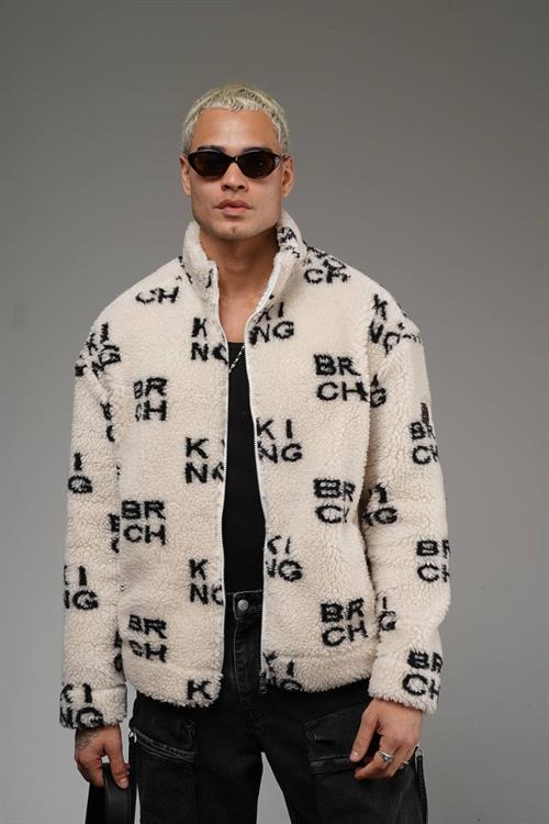 Wholesale Mens Ecru Oversized Plush Zip-Up Jacket