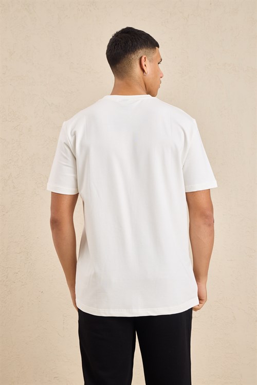 Wholesale Mens Ecru Regular Fit Basic Crew-Neck T-Shirt