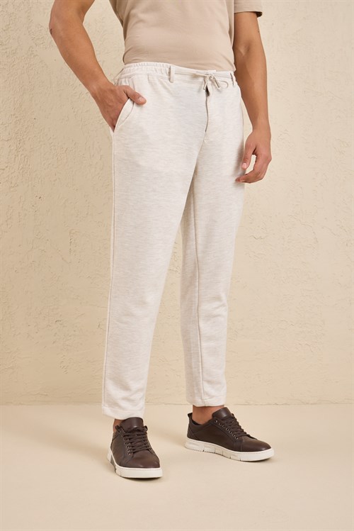 Wholesale Mens Ecru Regular Fit Pique Fabric Trousers