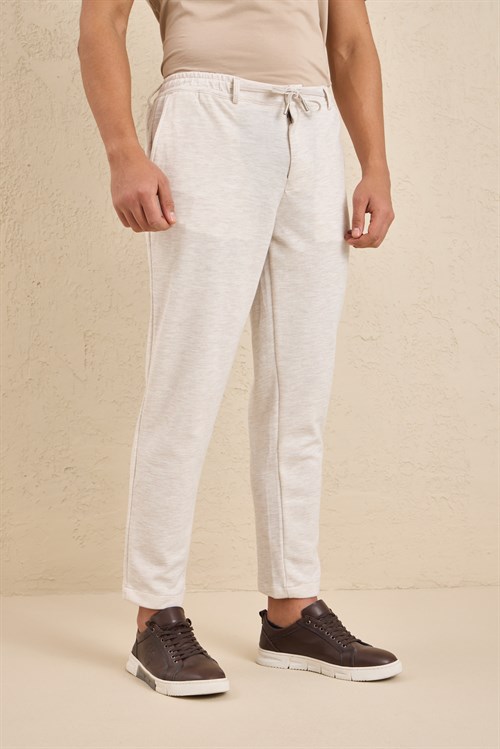 Wholesale Mens Ecru Regular Fit Pique Fabric Trousers