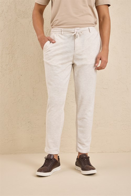 Wholesale Mens Ecru Regular Fit Pique Fabric Trousers
